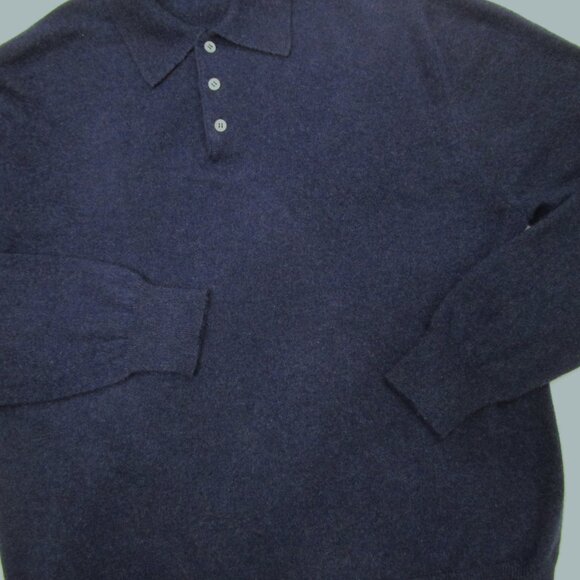 CASHMERE Mens Polo Collar Placket Sweater Cuddly Navy - Picture 4 of 9